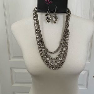 NWT. Silver Costume Necklace and Earring Set. Around 18”. Opened but never worn.